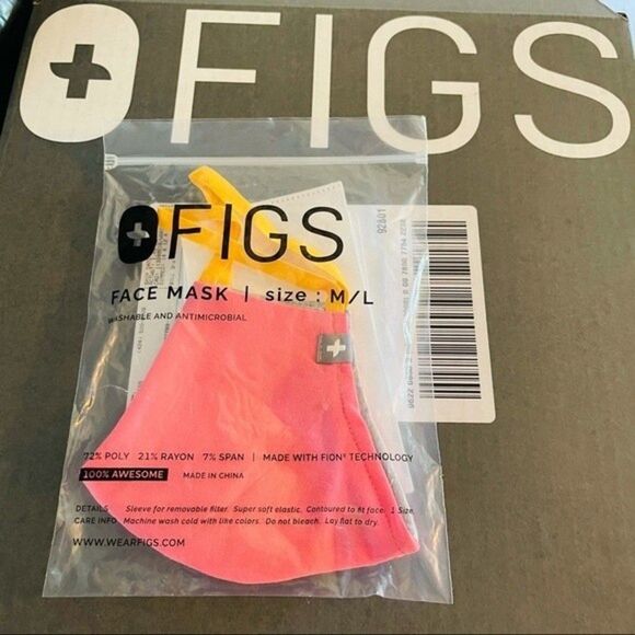 Figs Pink Face Mask with Yellow Straps - Picture 2 of 4